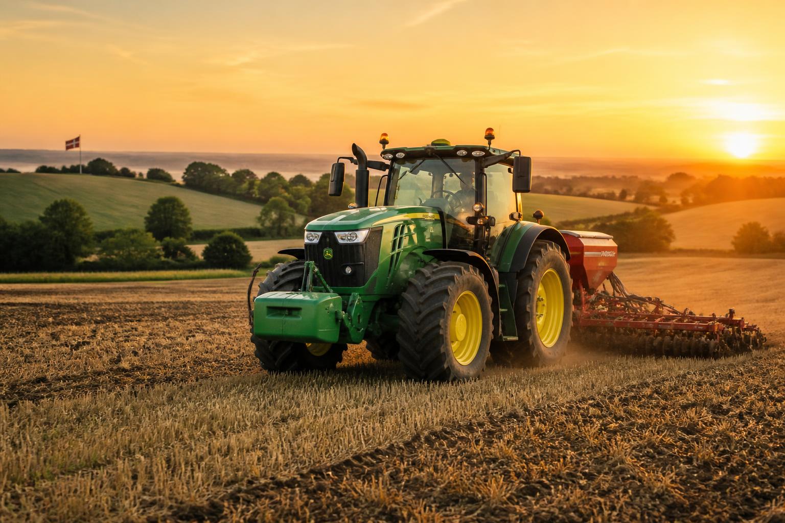 Traktor i arbejde på en dansk mark